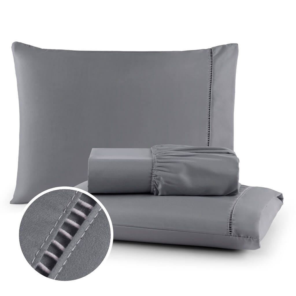 Jogo de Lençol 03 Peças 400 Fios Micropercal Ponto Palito Jogo de Lençol 03 Peças 400 Fios Micropercal Ponto Palito Design & Casa Cinza Solteiro