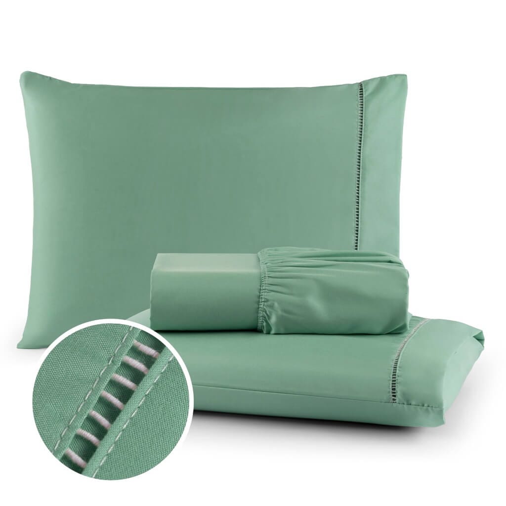 Jogo de Lençol 03 Peças 400 Fios Micropercal Ponto Palito Jogo de Lençol 03 Peças 400 Fios Micropercal Ponto Palito Design & Casa Verde Menta Solteiro
