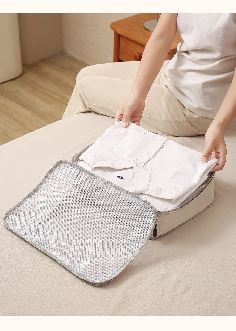 Kit 3 Organizadores de Mala Compressível com Tecido Respirável Coleção Organizadores para Viagem- Kit 3 Organizadores de Mala em Design Compressível para Viagem Tecido Respirável Design & Casa