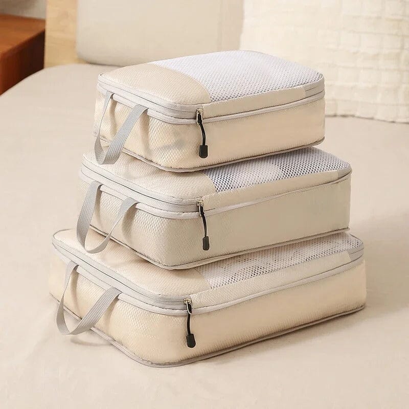 Kit 3 Organizadores de Mala Compressível com Tecido Respirável Coleção Organizadores para Viagem- Kit 3 Organizadores de Mala em Design Compressível para Viagem Tecido Respirável Design & Casa