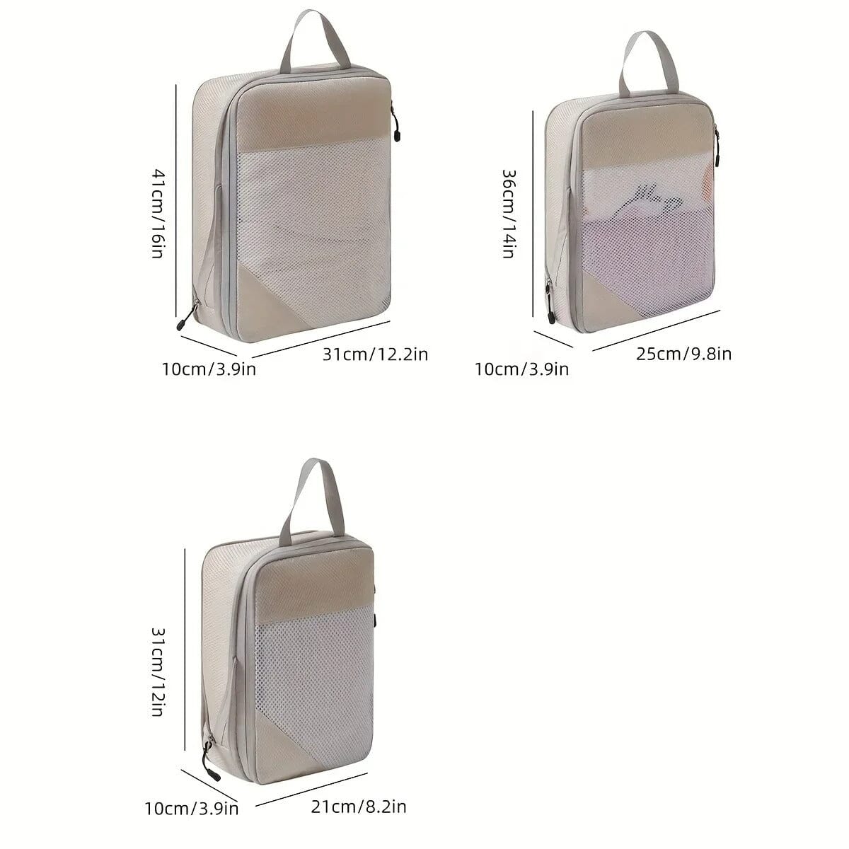 Kit 3 Organizadores de Mala Compressível com Tecido Respirável Coleção Organizadores para Viagem- Kit 3 Organizadores de Mala em Design Compressível para Viagem Tecido Respirável Design & Casa