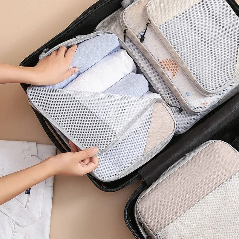 Kit 3 Organizadores de Mala Compressível com Tecido Respirável Coleção Organizadores para Viagem- Kit 3 Organizadores de Mala em Design Compressível para Viagem Tecido Respirável Design & Casa