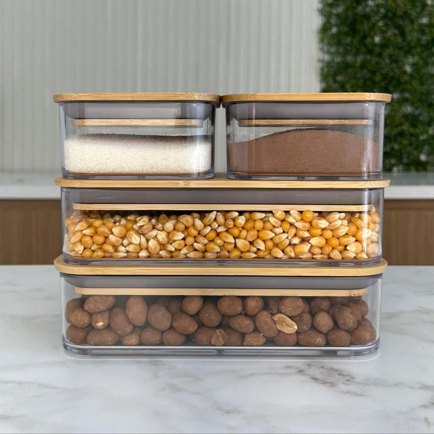 Kit 4 Potes Herméticos Bambu| 230ml + 530ml Coleção Potes Herméticos- Kit 4 Potes Herméticos Bambu 230ml + 530ml Design & Casa