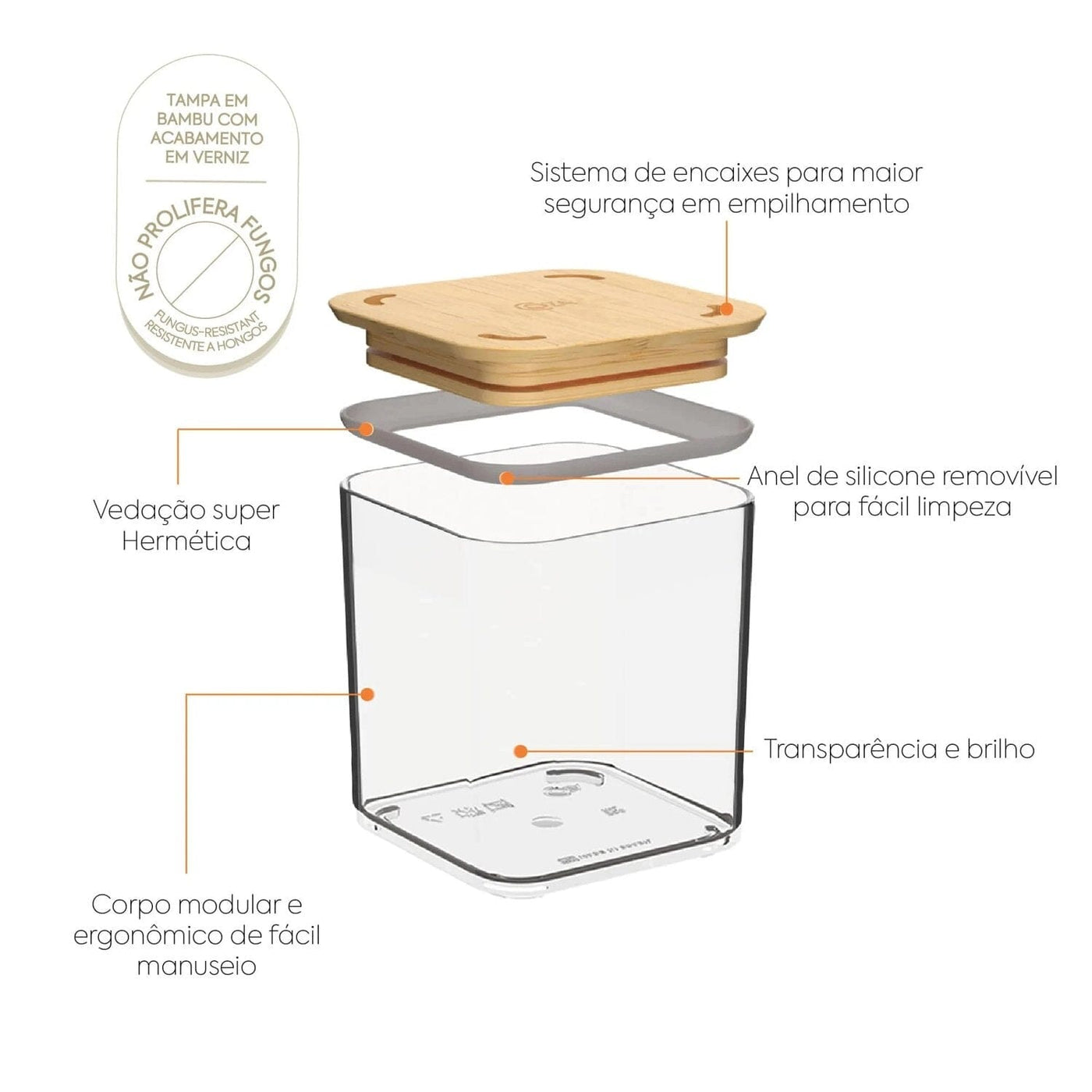 Kit 4 Potes Herméticos Bambu| 230ml + 530ml Coleção Potes Herméticos- Kit 4 Potes Herméticos Bambu 230ml + 530ml Design & Casa