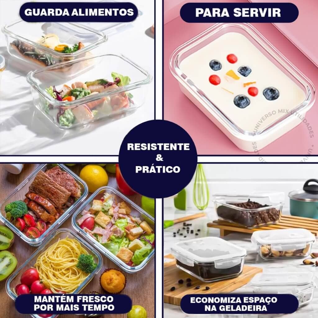 Kit 5 Potes Vidro Hermético 340ml Kit 5 Potes Vidro Hermético 340ml Design & Casa