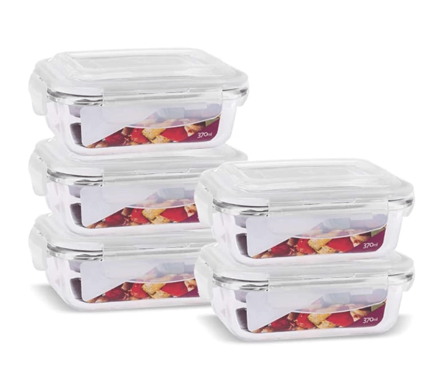 Kit 5 Potes Vidro Hermético 340ml Kit 5 Potes Vidro Hermético 340ml Design & Casa