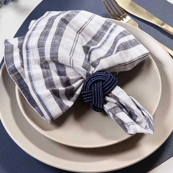 Kit Anel Guardanapo Nó Náutico Azul – 4 Peças Coleção Mesa Posta- Kit Anel Guardanapo Nó Náutico Azul – 4 Peças Design & Casa