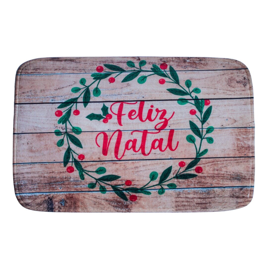 Kit Capacho Para Porta de Entrada de Natal + Marcador de Copo Decoração para Festa Capacho de Natal Design & Casa Tapete de Fibra Feliz Natal