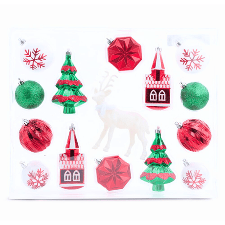 Kit com 15 Peças de Enfeites de Natal - Verde e Vermelho Kit com 15 Peças de Enfeites de Natal Design & Casa