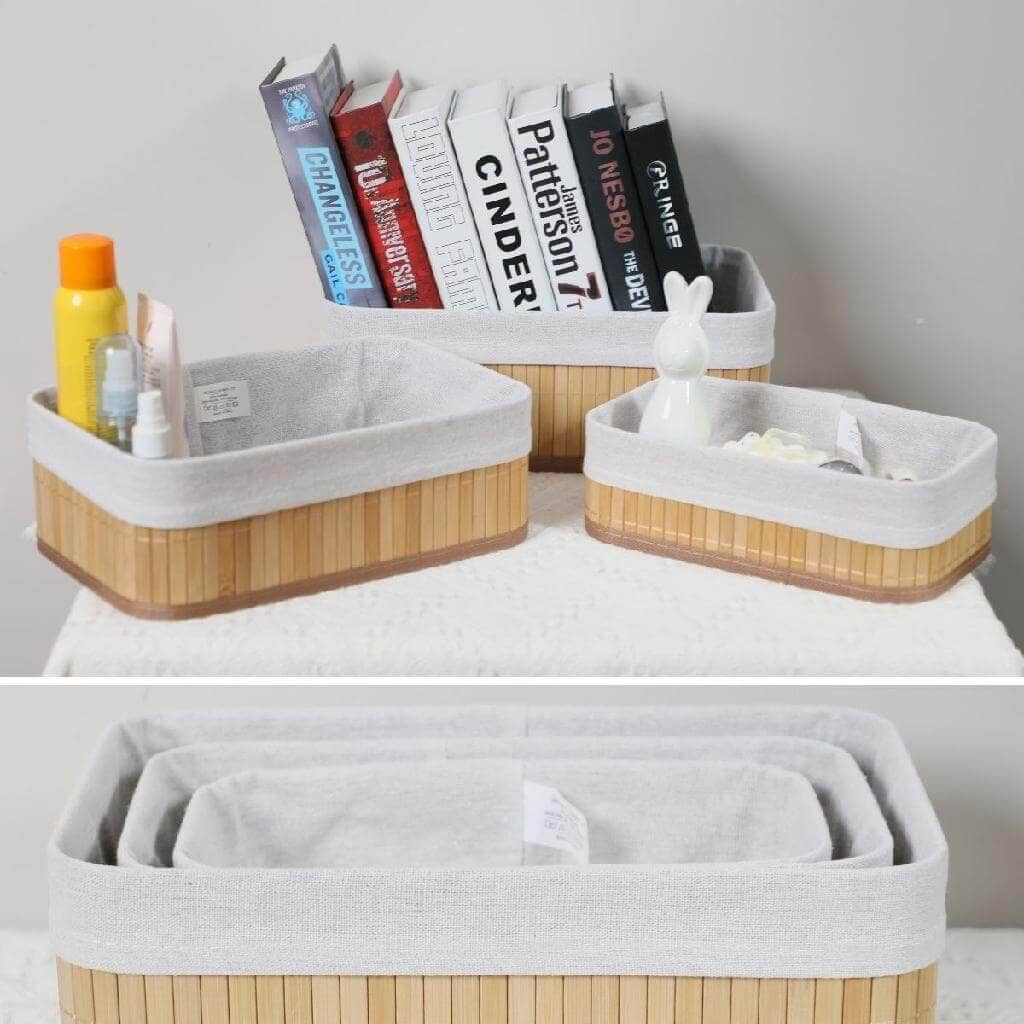 Kit Com 3 Cestos Organizadores De Bambu Kit Com 3 Cestos Organizadores De Bambu Design & Casa