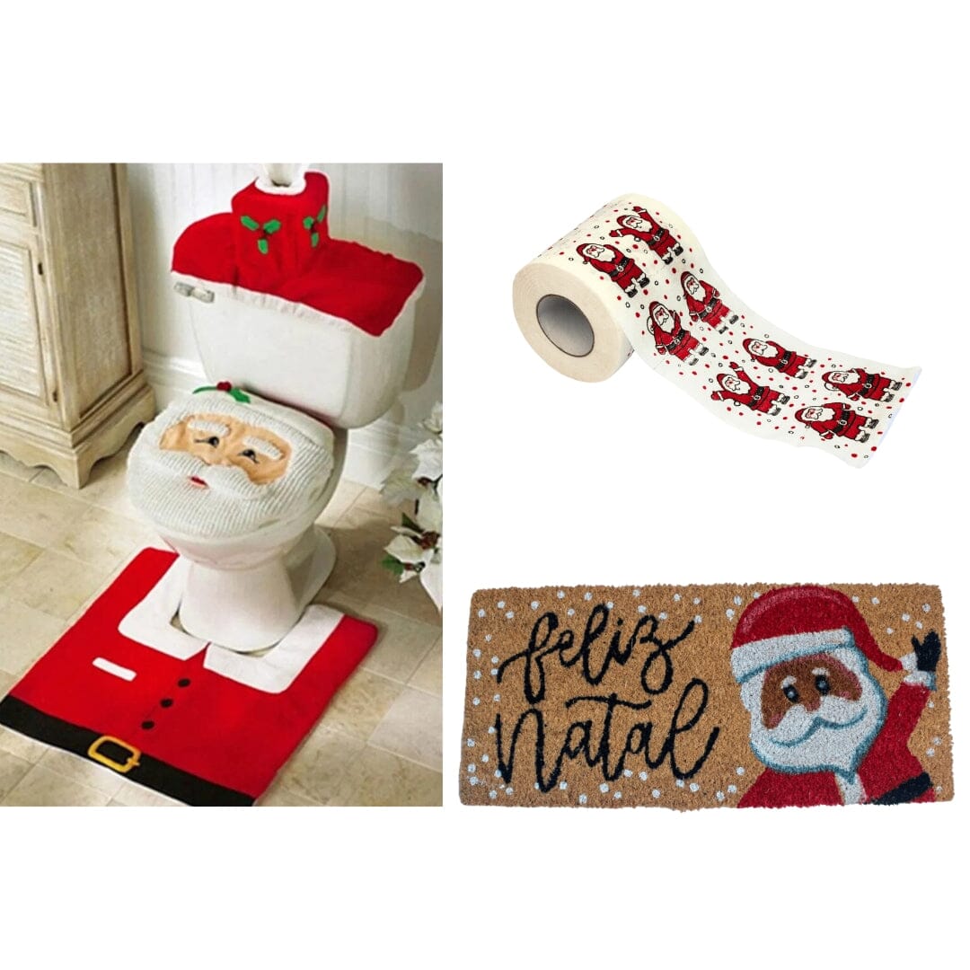 Kit de Decoração de Natal para Banheiro Kit de Decoração de Natal para Banheiro - Coleção Natal Design & Casa Papai Noel + Papel Higiênico + Capacho Feliz Natal Papai Noel