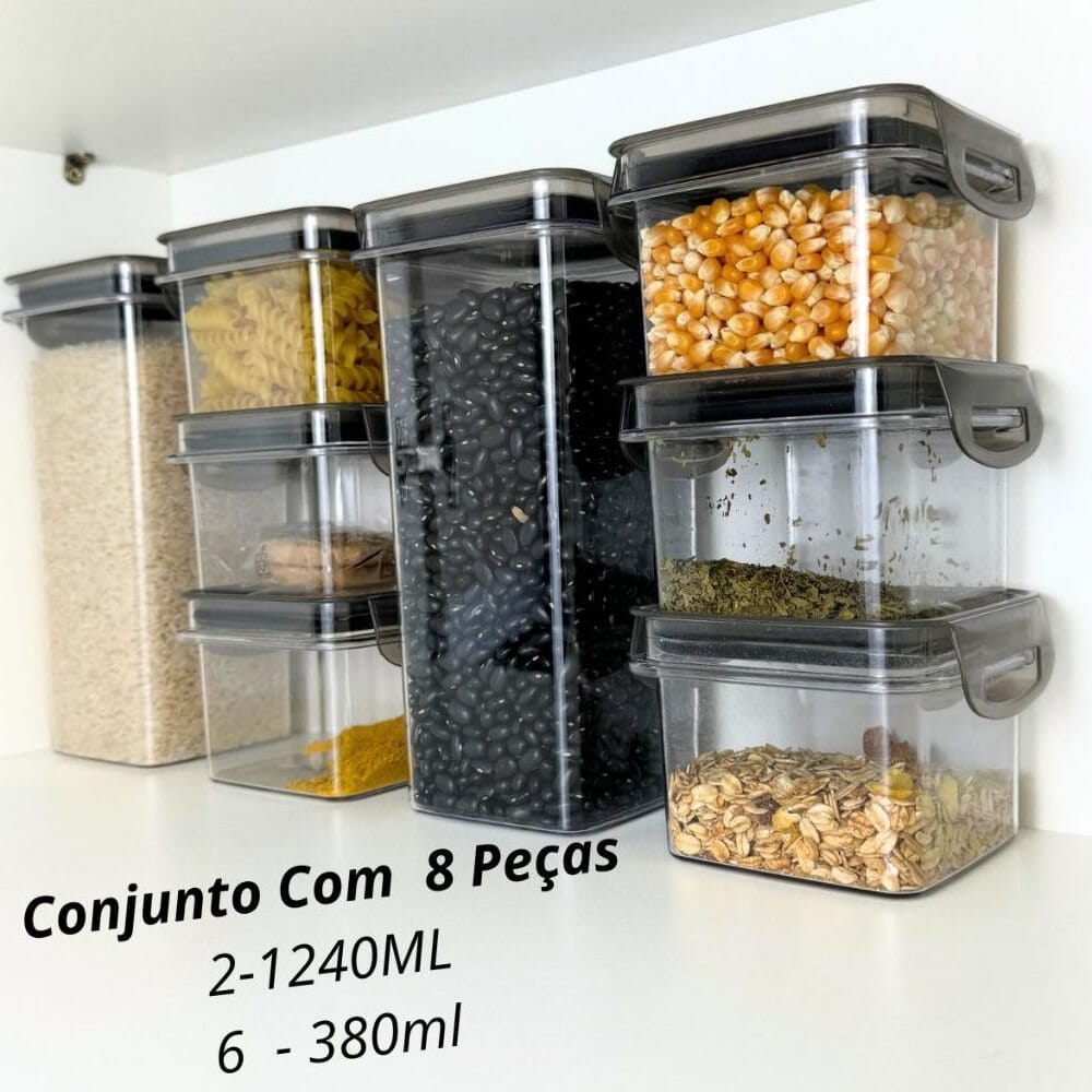 Kit de Potes Herméticos com Tampa Empilhável Kit de Potes Herméticos com Tampa Empilháveis Design & Casa