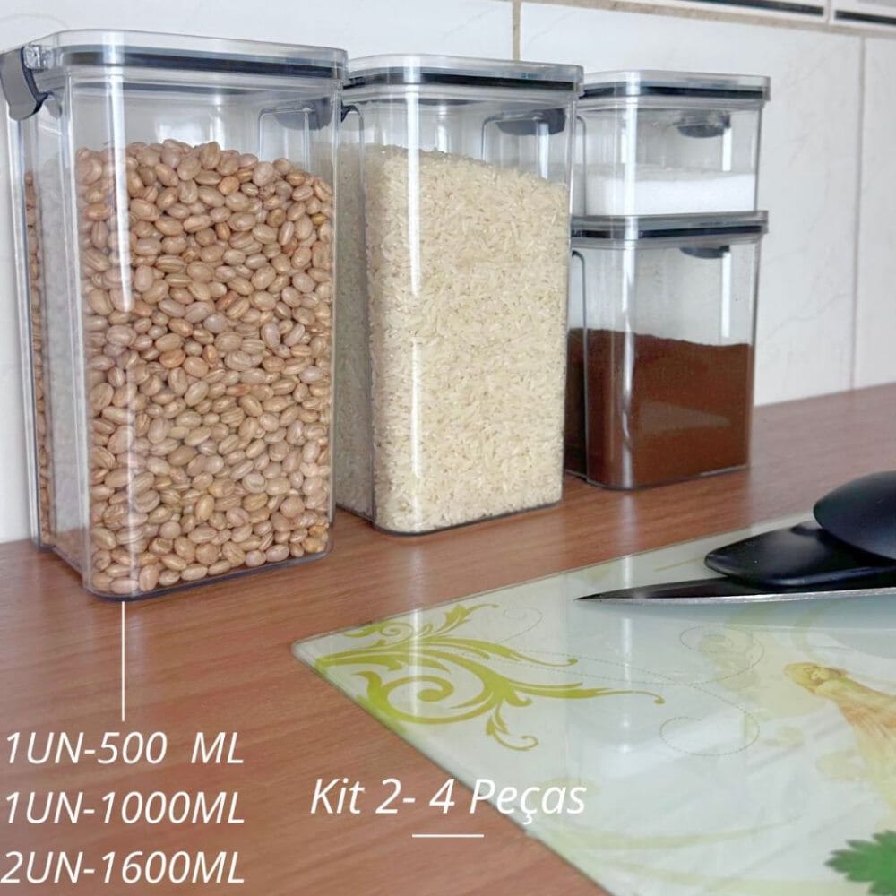 Kit de Potes Herméticos com Tampa Empilhável Kit de Potes Herméticos com Tampa Empilháveis Design & Casa Kit B (4 Peças)