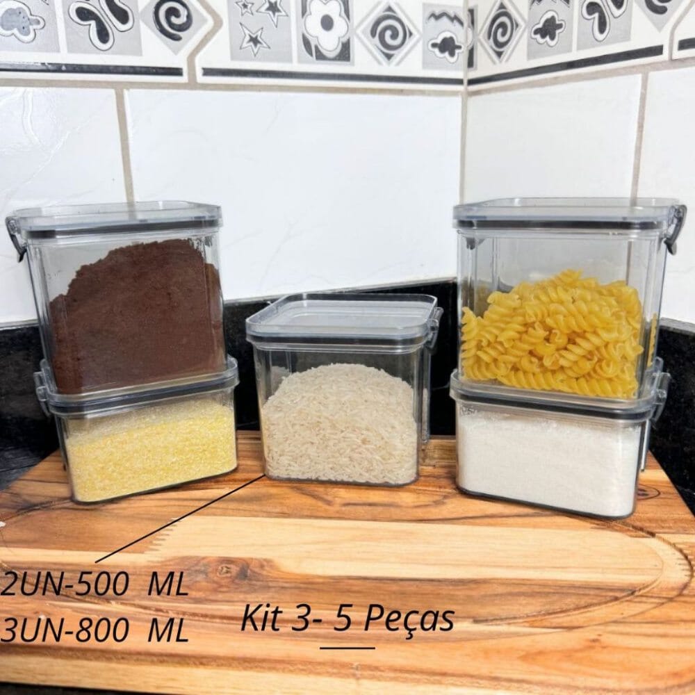 Kit de Potes Herméticos com Tampa Empilhável Kit de Potes Herméticos com Tampa Empilháveis Design & Casa Kit C (5 Peças)