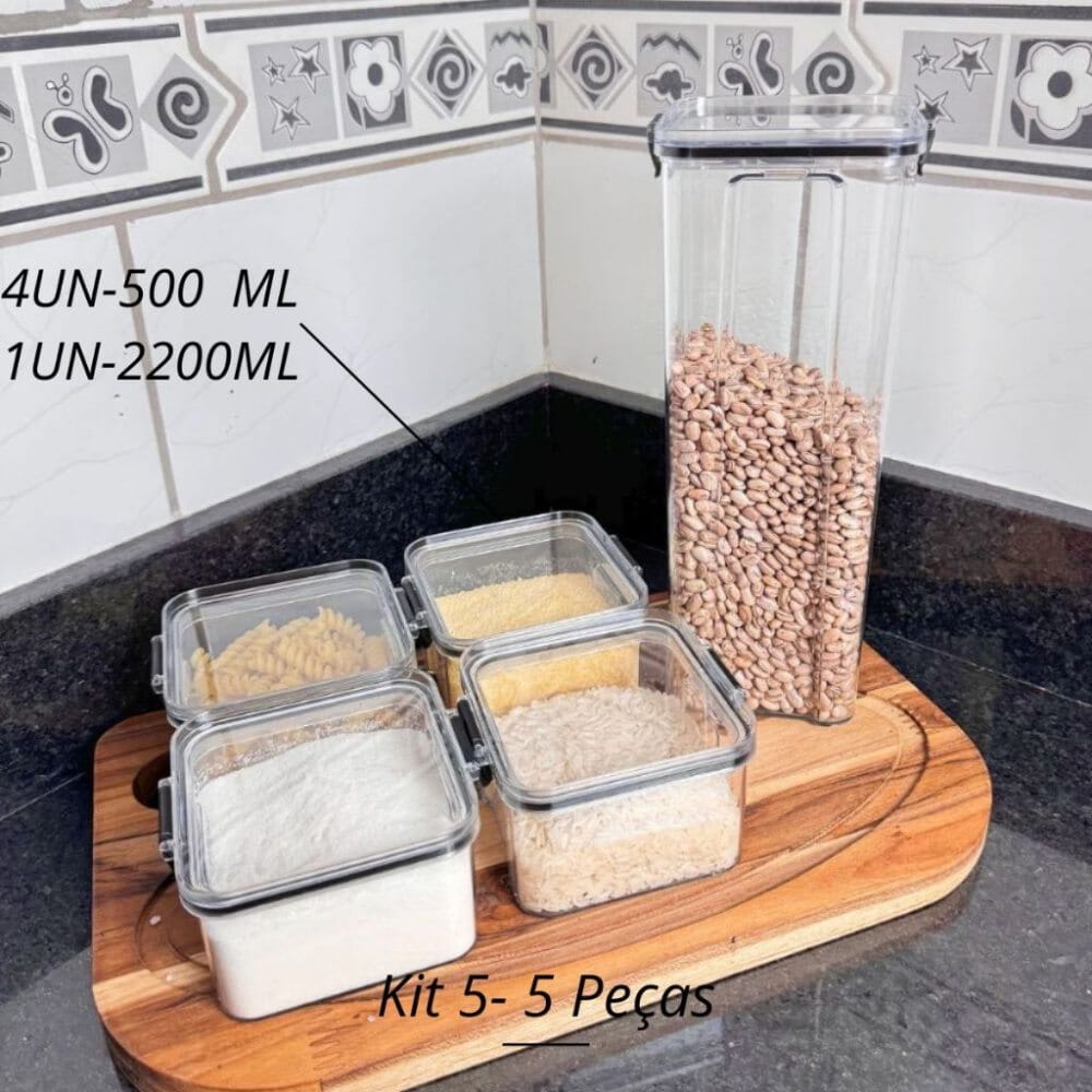Kit de Potes Herméticos com Tampa Empilhável Kit de Potes Herméticos com Tampa Empilháveis Design & Casa Kit E ( 5 Peças)