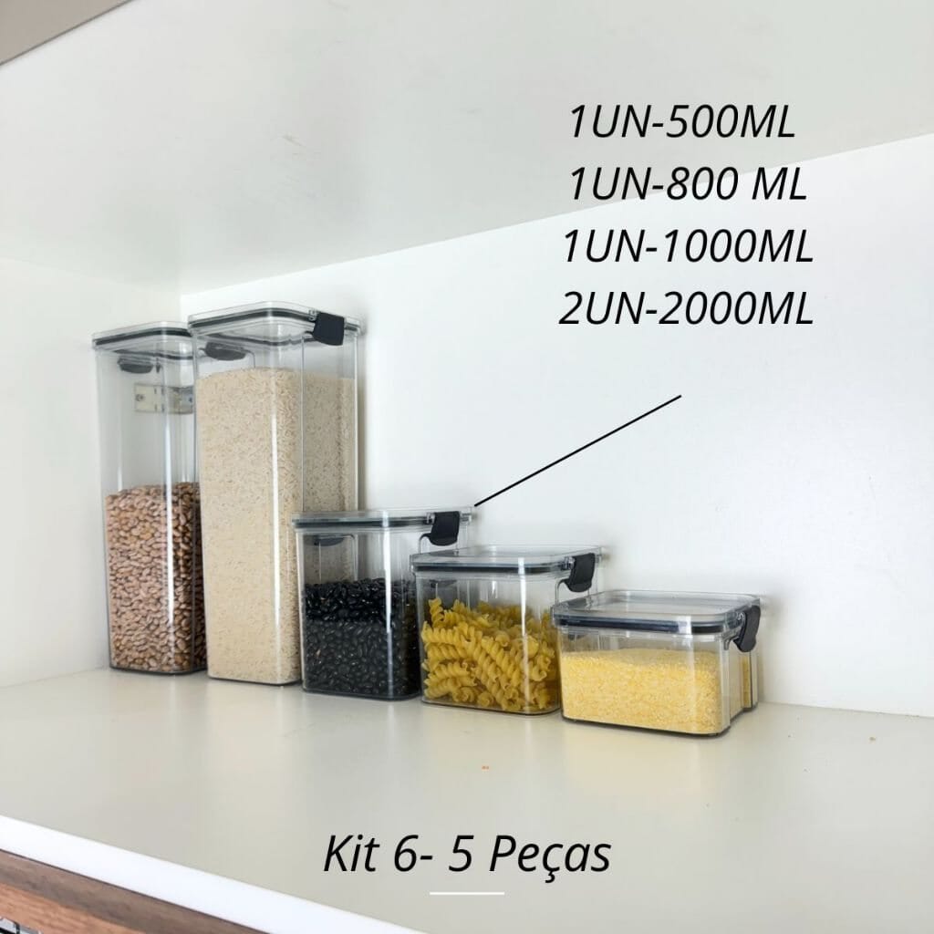 Kit de Potes Herméticos com Tampa Empilhável Kit de Potes Herméticos com Tampa Empilháveis Design & Casa Kit F(5 Peças)