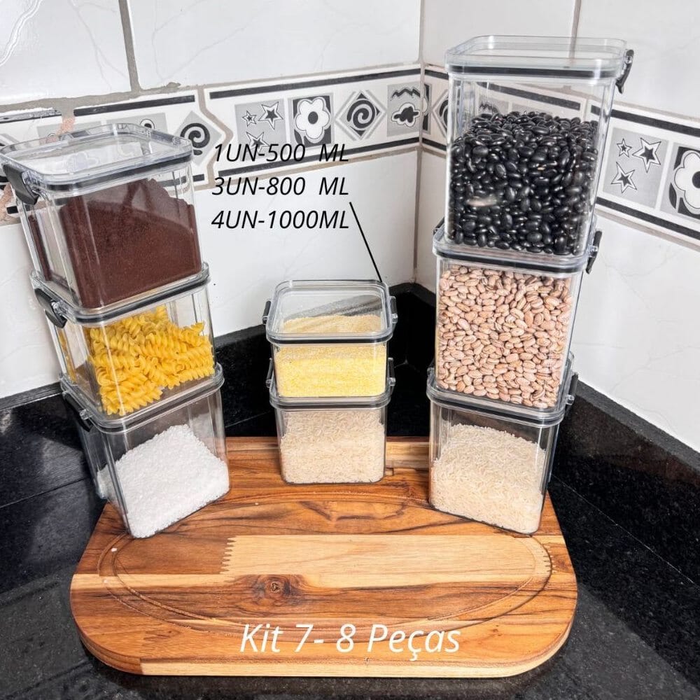 Kit de Potes Herméticos com Tampa Empilhável Kit de Potes Herméticos com Tampa Empilháveis Design & Casa Kit G (8 Peças)
