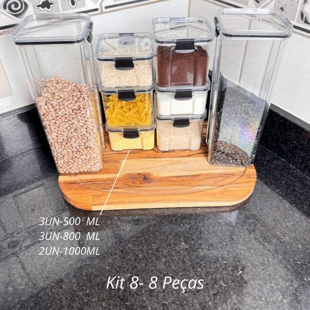Kit de Potes Herméticos com Tampa Empilhável Kit de Potes Herméticos com Tampa Empilháveis Design & Casa Kit H (8 Peças)