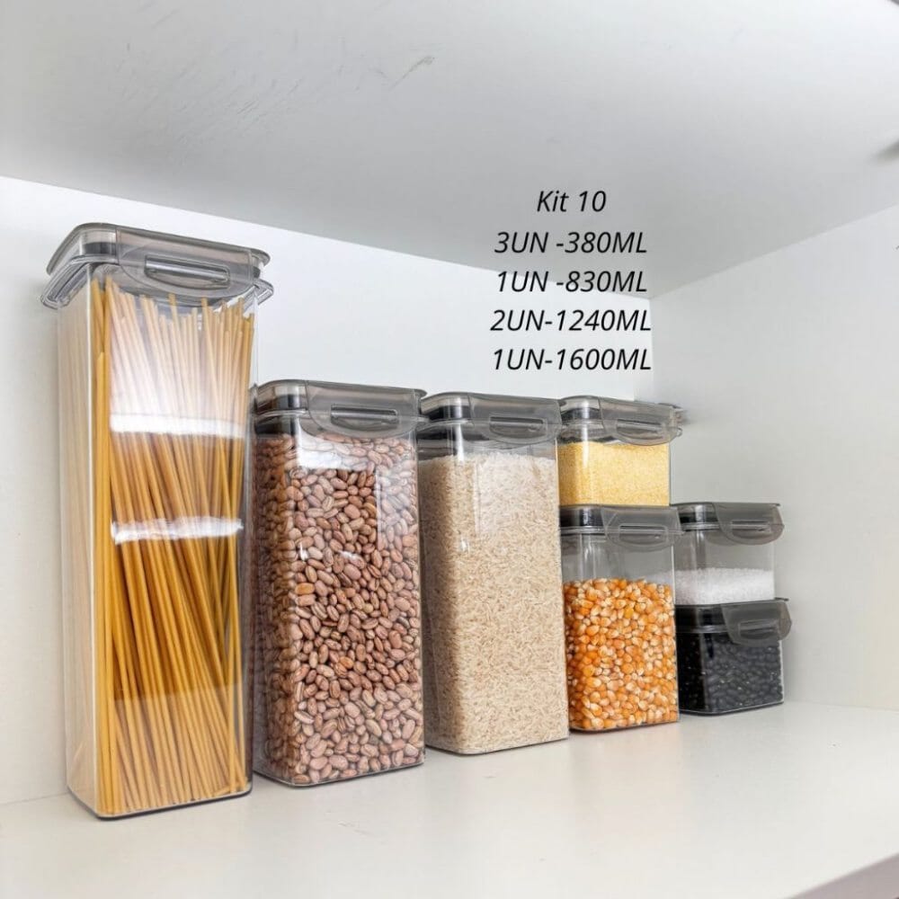 Kit de Potes Herméticos com Tampa Empilhável Kit de Potes Herméticos com Tampa Empilháveis Design & Casa Kit J (7 Peças) Preto