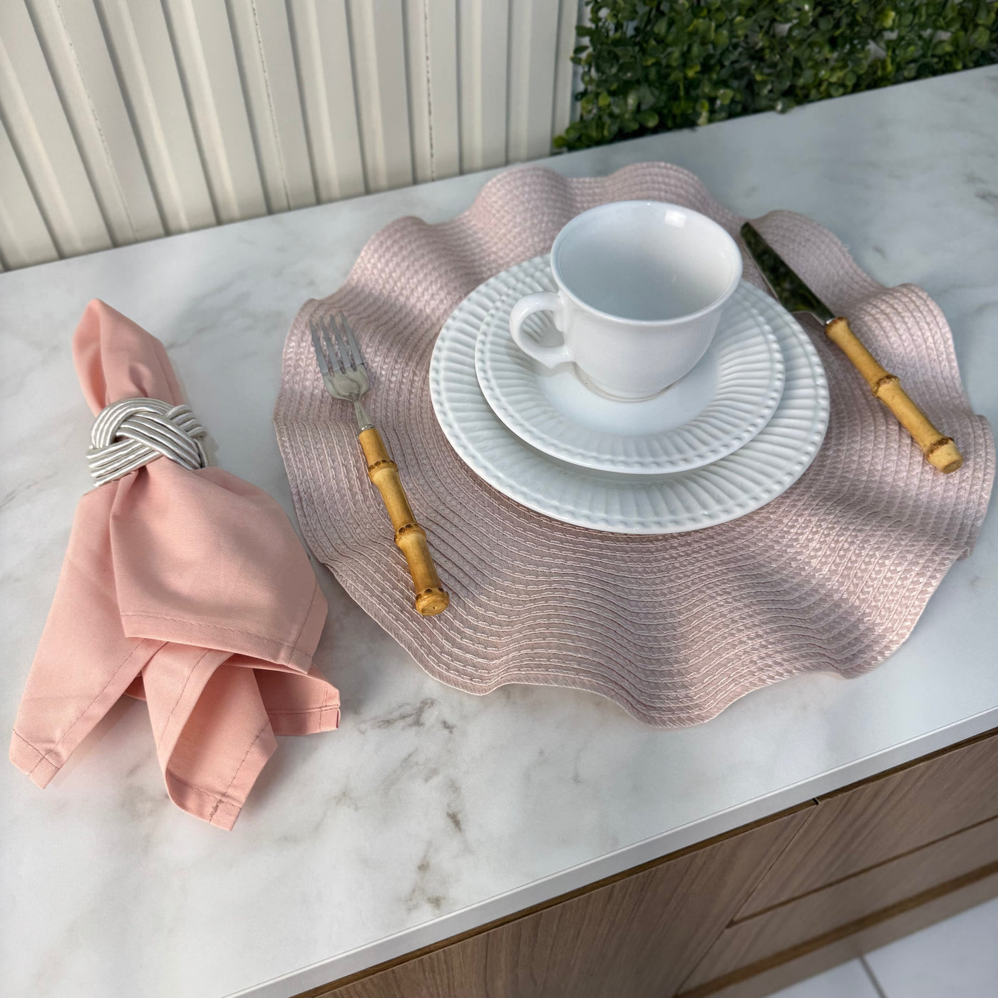 Kit Elegance Mesa Posta 4 Lugares | Jogo Americano + Anel + Guardanapo Tecido Design & Casa Pink