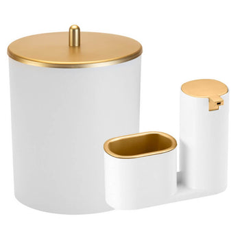 Kit Lixeira para Cozinha e Dispenser Porta Detergente 900ml Kit Lixeira para Cozinha e Dispenser Porta Detergente 900ml Design & Casa Branco com Dourado