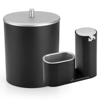 Kit Lixeira para Cozinha e Dispenser Porta Detergente 900ml Kit Lixeira para Cozinha e Dispenser Porta Detergente 900ml Design & Casa Preto com Prata