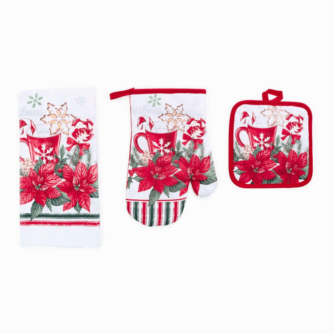 Kit Pano De Prato Luva E Pegador Flor de Natal Kit Pano De Prato Luva E Pegador Flor de Natal Design & Casa