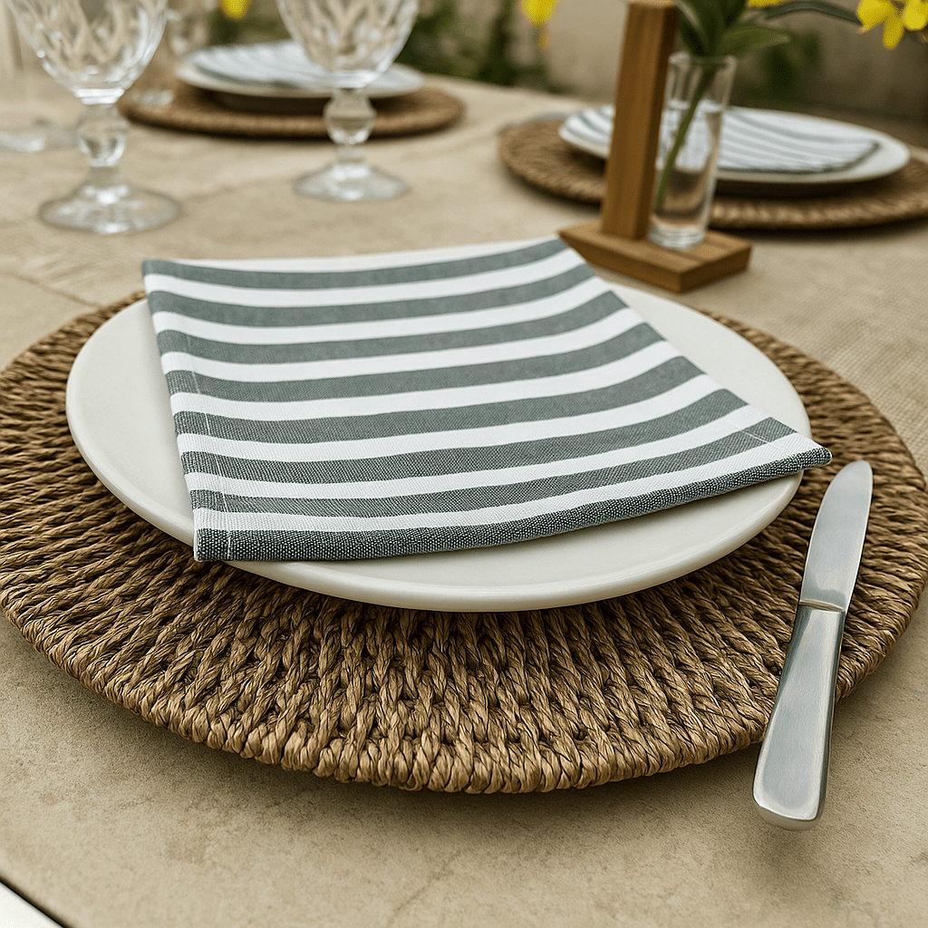 Kit Rústico Mesa Posta + Trilho de Mesa | Leve 4 Lugares, Pague somente 3 Jogo Americano Redondo 6 Peças Verde Design & Casa