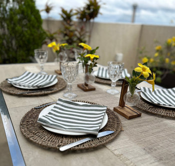 Kit Rústico Mesa Posta + Trilho de Mesa | Leve 4 Lugares, Pague somente 3 Jogo Americano Redondo 6 Peças Verde Design & Casa