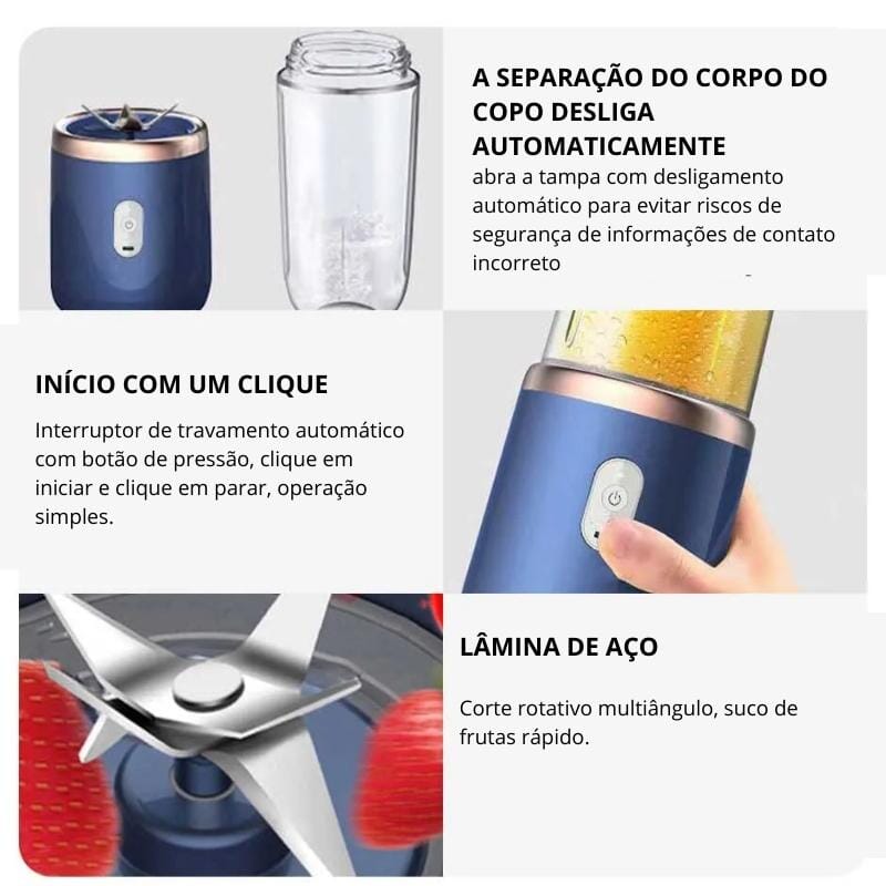 Liquidificador Portátil Pequeno Azul - 300ml Liquidificador Portátil Pequeno Azul - 300ml Design & Casa