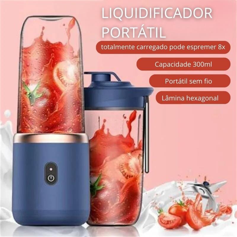 Liquidificador Portátil Pequeno Azul - 300ml Liquidificador Portátil Pequeno Azul - 300ml Design & Casa