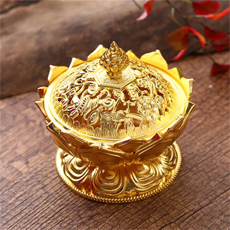 Lotus Flower Incense Burner Buddhism Buddha Holder Brass Mini Sandalwood Censer Incense Metal Craft Home Decoration Design & Casa