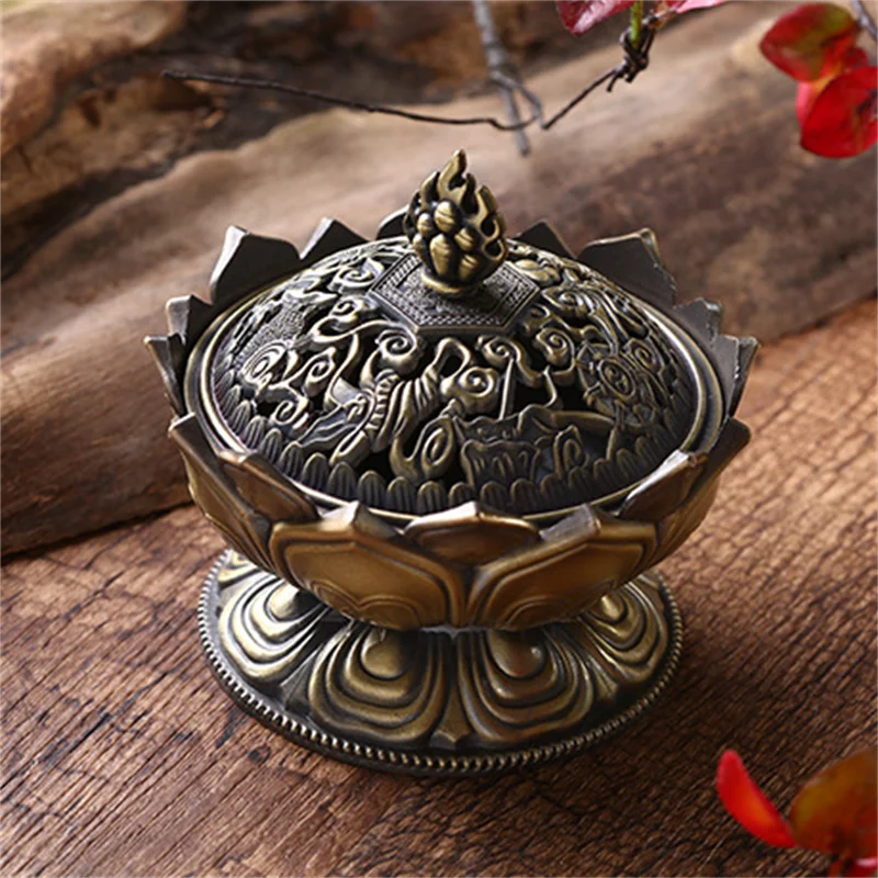 Lotus Flower Incense Burner Buddhism Buddha Holder Brass Mini Sandalwood Censer Incense Metal Craft Home Decoration Design & Casa