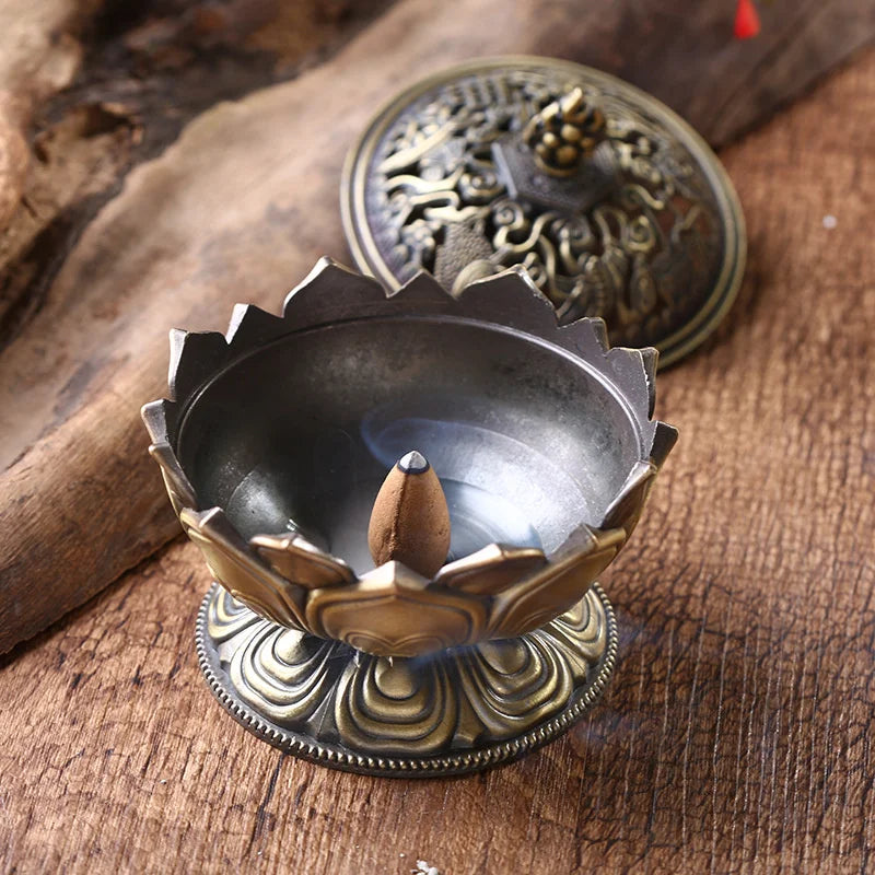 Lotus Flower Incense Burner Buddhism Buddha Holder Brass Mini Sandalwood Censer Incense Metal Craft Home Decoration Design & Casa