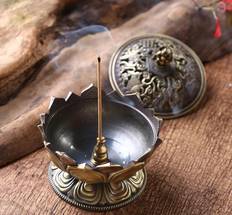 Lotus Flower Incense Burner Buddhism Buddha Holder Brass Mini Sandalwood Censer Incense Metal Craft Home Decoration Design & Casa