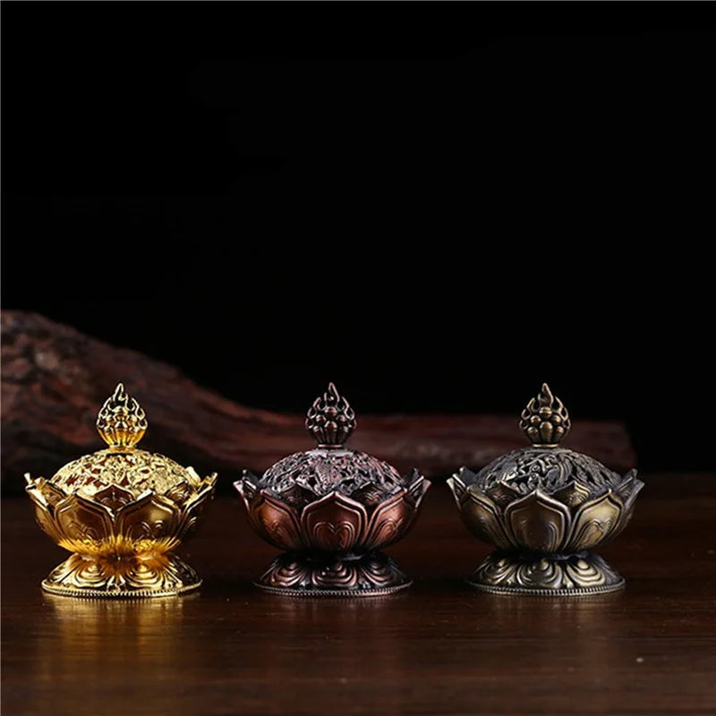 Lotus Flower Incense Burner Buddhism Buddha Holder Brass Mini Sandalwood Censer Incense Metal Craft Home Decoration Design & Casa