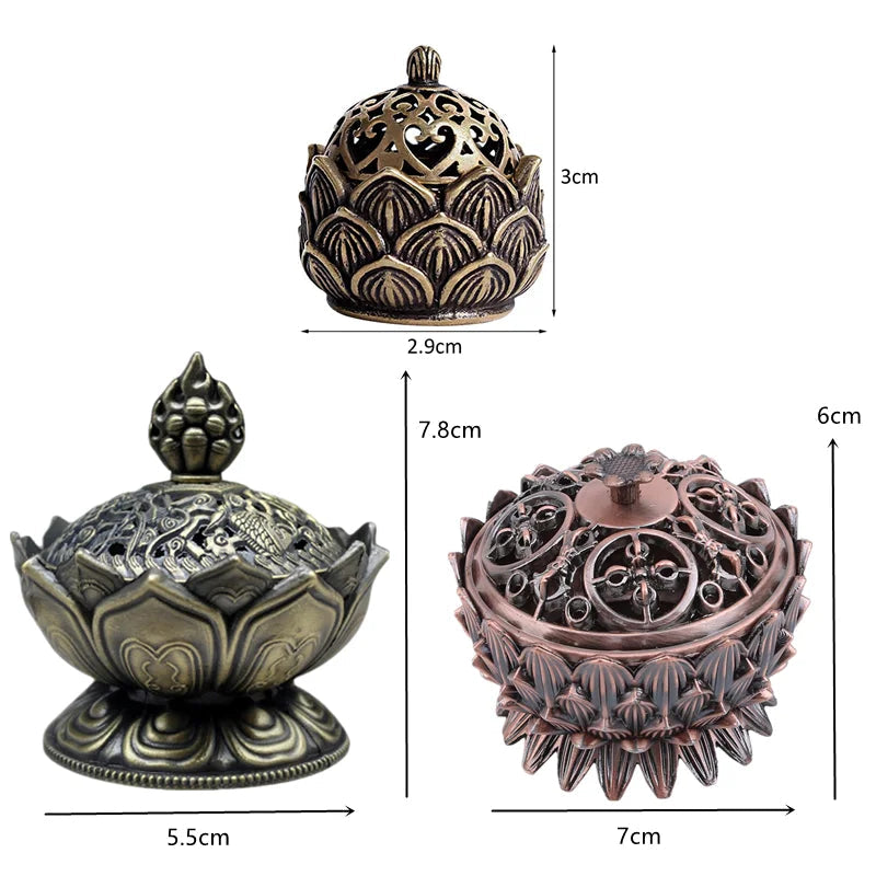 Lotus Flower Incense Burner Buddhism Buddha Holder Brass Mini Sandalwood Censer Incense Metal Craft Home Decoration Design & Casa