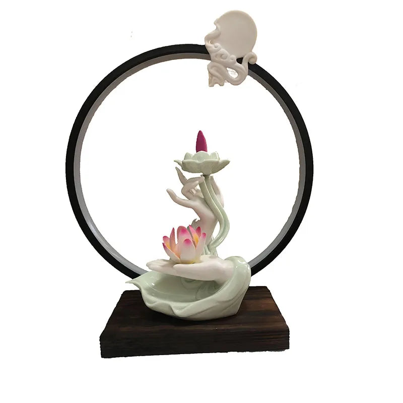 Lotus Reflux Incense Stove Base - Bergamot Incense Stove Decoration - Bedroom Accessories Room Decoration Home Accessories Design & Casa cyan Pink lotus LED