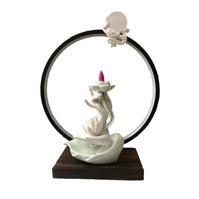 Lotus Reflux Incense Stove Base - Bergamot Incense Stove Decoration - Bedroom Accessories Room Decoration Home Accessories Design & Casa cyan White Lotus LED