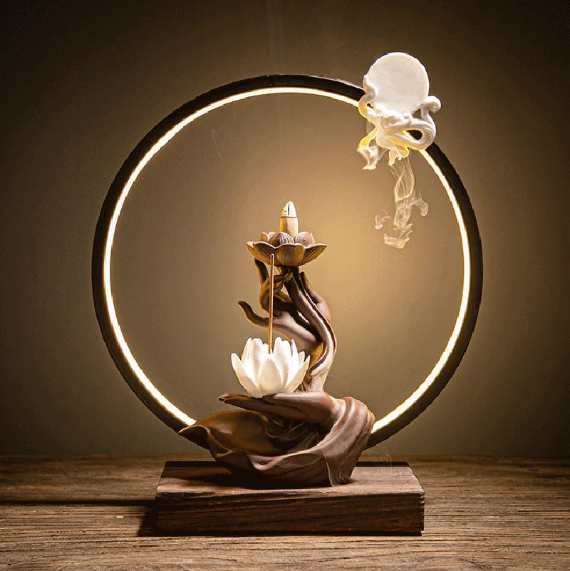 Lotus Reflux Incense Stove Base - Bergamot Incense Stove Decoration - Bedroom Accessories Room Decoration Home Accessories Design & Casa White Including LED