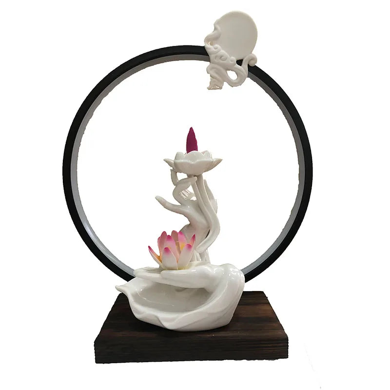 Lotus Reflux Incense Stove Base - Bergamot Incense Stove Decoration - Bedroom Accessories Room Decoration Home Accessories Design & Casa white Pink lotus LED