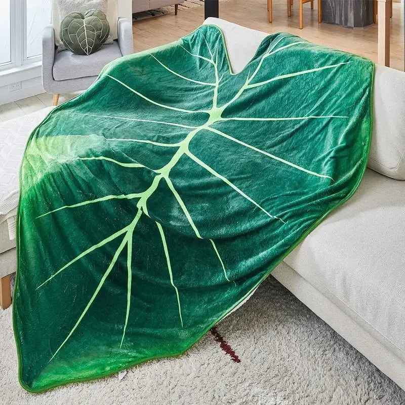 Manta Macia em Forma De Folha Grande para Decoração de Sofá e Cama Coleção Decoração - Manta Macia em Forma De Folha Grande para Decoração de Sofá e Cama Design & Casa Padrão de Folhas Verdes A 130x150cm
