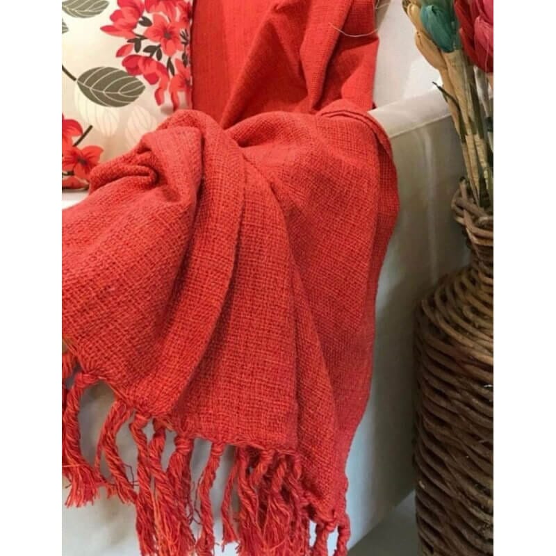 Manta Para Sofá 100% Algodão Manta Para Sofá 100% Algodão Design & Casa Laranja com Listrado Vermelho