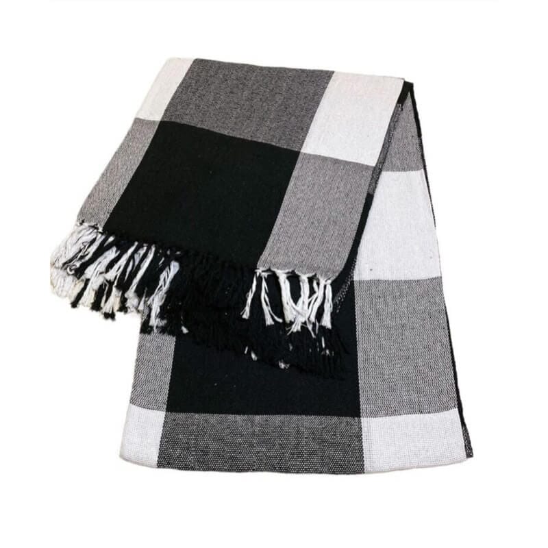 Manta Para Sofá 100% Algodão Manta Para Sofá 100% Algodão Design & Casa Preto com Branco Xadrez