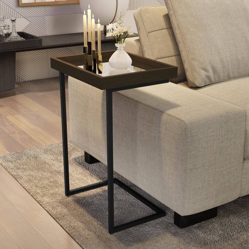 Mesa Lateral Sofá com Superfície Espelhada e Estrutura de Aço Mesa Lateral Sofá com Superfície Espelhada e Estrutura de Aço Design & Casa Canela/Preto