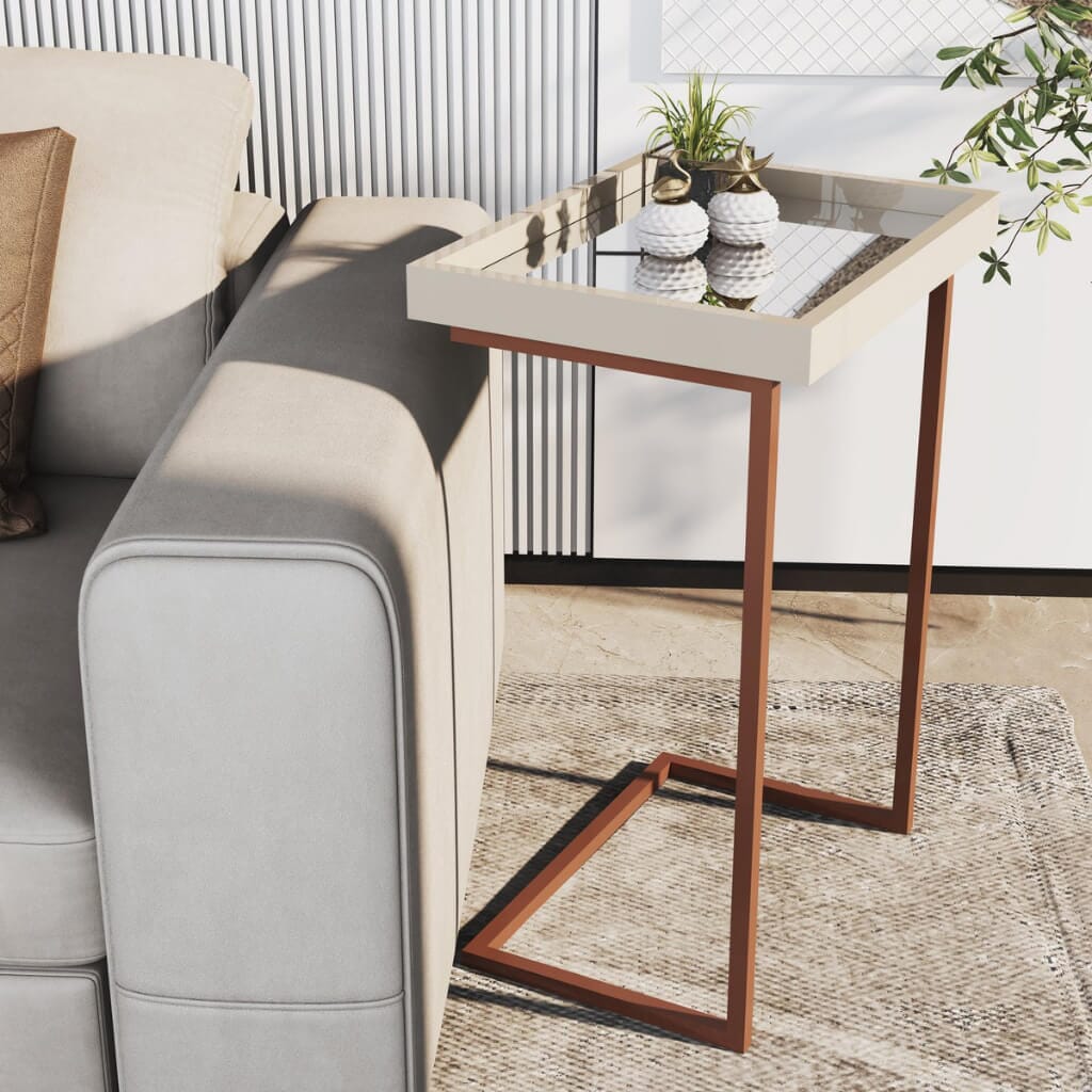 Mesa Lateral Sofá com Superfície Espelhada e Estrutura de Aço Mesa Lateral Sofá com Superfície Espelhada e Estrutura de Aço Design & Casa Perola/Broze