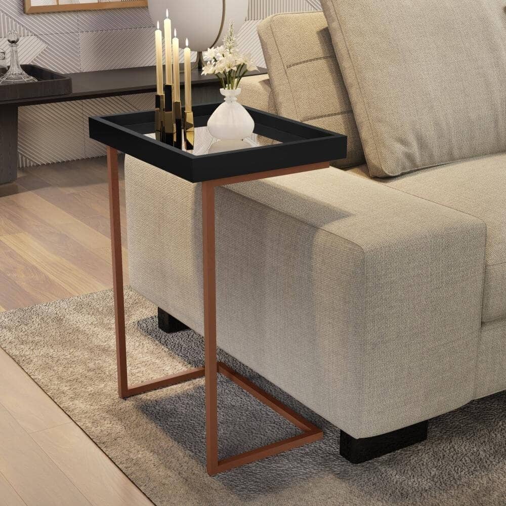 Mesa Lateral Sofá com Superfície Espelhada e Estrutura de Aço Mesa Lateral Sofá com Superfície Espelhada e Estrutura de Aço Design & Casa Preto/bronze