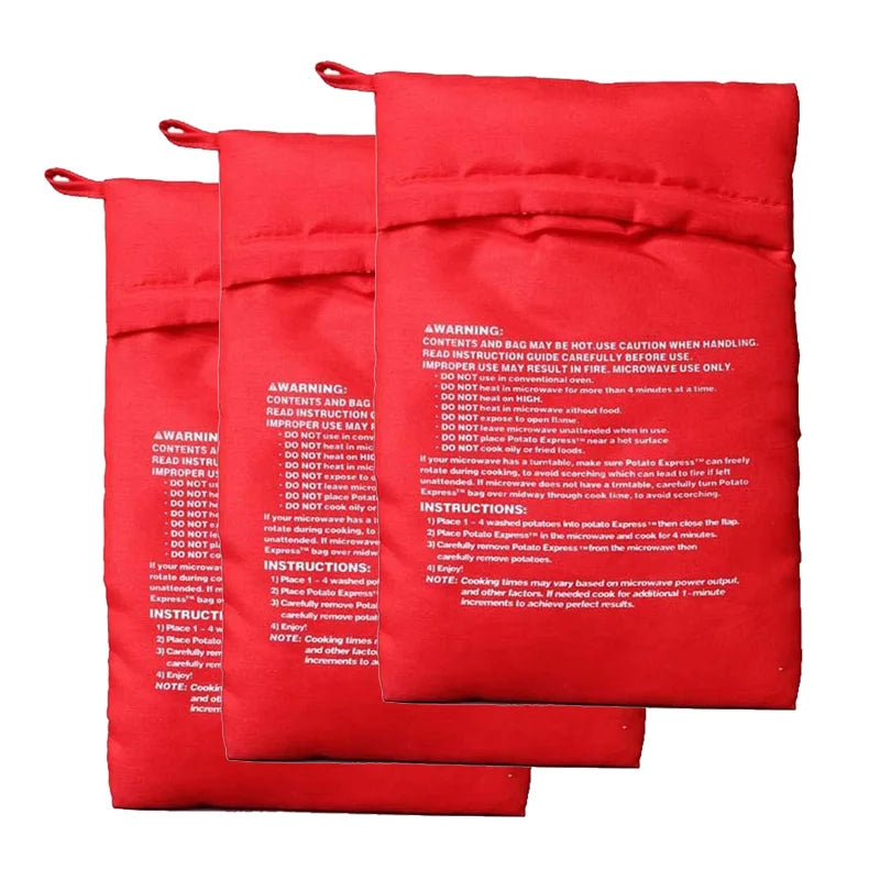 Microwave Potato Bag Reusable Express Microwave Potato Cooker Bag Baked Potato Cooker Perfect Potatoes 4 Minutes Red Baked Pouch Design & Casa 3Pcs