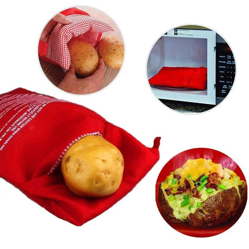 Microwave Potato Bag Reusable Express Microwave Potato Cooker Bag Baked Potato Cooker Perfect Potatoes 4 Minutes Red Baked Pouch Design & Casa