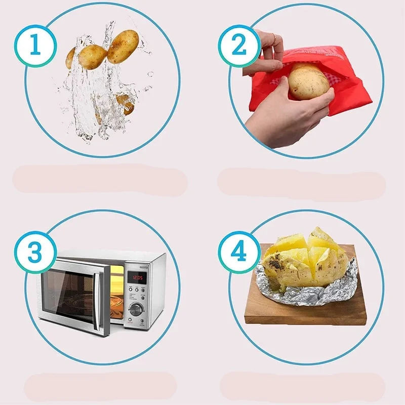 Microwave Potato Bag Reusable Express Microwave Potato Cooker Bag Baked Potato Cooker Perfect Potatoes 4 Minutes Red Baked Pouch Design & Casa